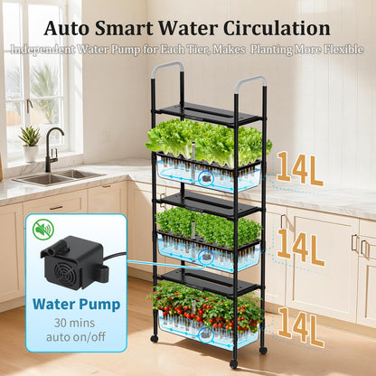 Growell Hydroponics Growing System Kit, 81 Pods Vertical Indoor Herb Garden with Smart LED Grow Light, Auto Circulating Water Pump Each Tier, 42L Hydroponic Gardening Systems for Ideal Gifts (Black)