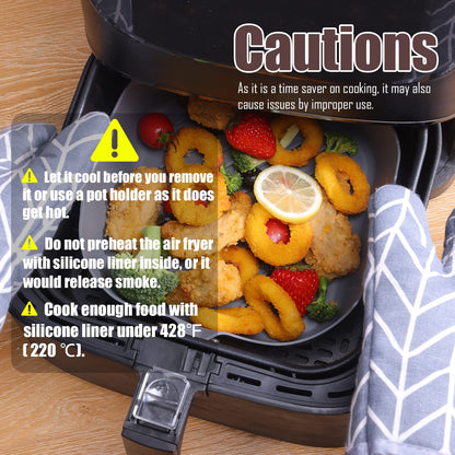 Golden Associate Silicone Liners Square for Air Fryer, 2 Pcs Non-stick Food-grade Reusable Basket Silicone Pot Baking Tray Airfryer Accessories, Top Size 8 inches, Bottom Size 7 inches