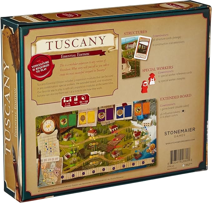 Stonemaier Games Viticulture: Tuscany Expansion Essential Edition 1-6 Players Ages 14+ 150 Mins New Board Cards Workers