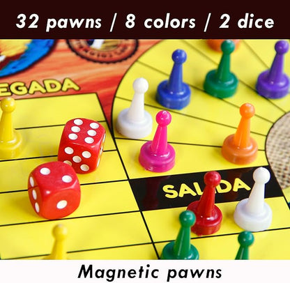 PARQUES Colombiano MAGNÉTICO Madera 8/6 JUGADORES 50x50 CM Doble cara plegable para viajes. Parcheesi parchis Ludo Board Game 8 Players Original juego de mesa Colombiano Wooden Colombian Parks