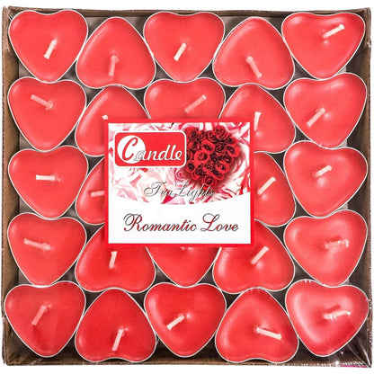 IJRPLM 50 Pack Heart Shaped Tealight Candles, Romantic Love Unscented Tea Lights Candles, Dripless & Long Lasting Smokeless, Mini Tealight Candle for Wedding Party Home Decor, Red