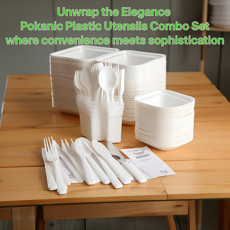 Pokanic Plastic Utensils x [125 Pack] Silverware Wrapped Combo Set Bulk Variety Pack Disposable Cutlery Party Supply Heavy Duty Forks, Spoons, Knives, Napkins, Salt Pepper (125 Pack, White - Set A)
