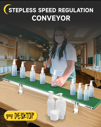 Moonshan Belt Conveyor 39 inch Conveyor Desktop Version Step-Less Speed Adjustment PVC Belt Conveyor for Packaging Factory, Production Line, Home