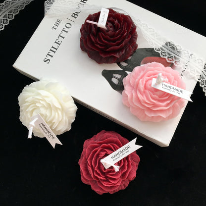 Cooary 4 Pcs Low Temperature Candles Wine Red Red Pink White Peony Flower Shaped Scented Adult Low Heat Body Safe Wax Play