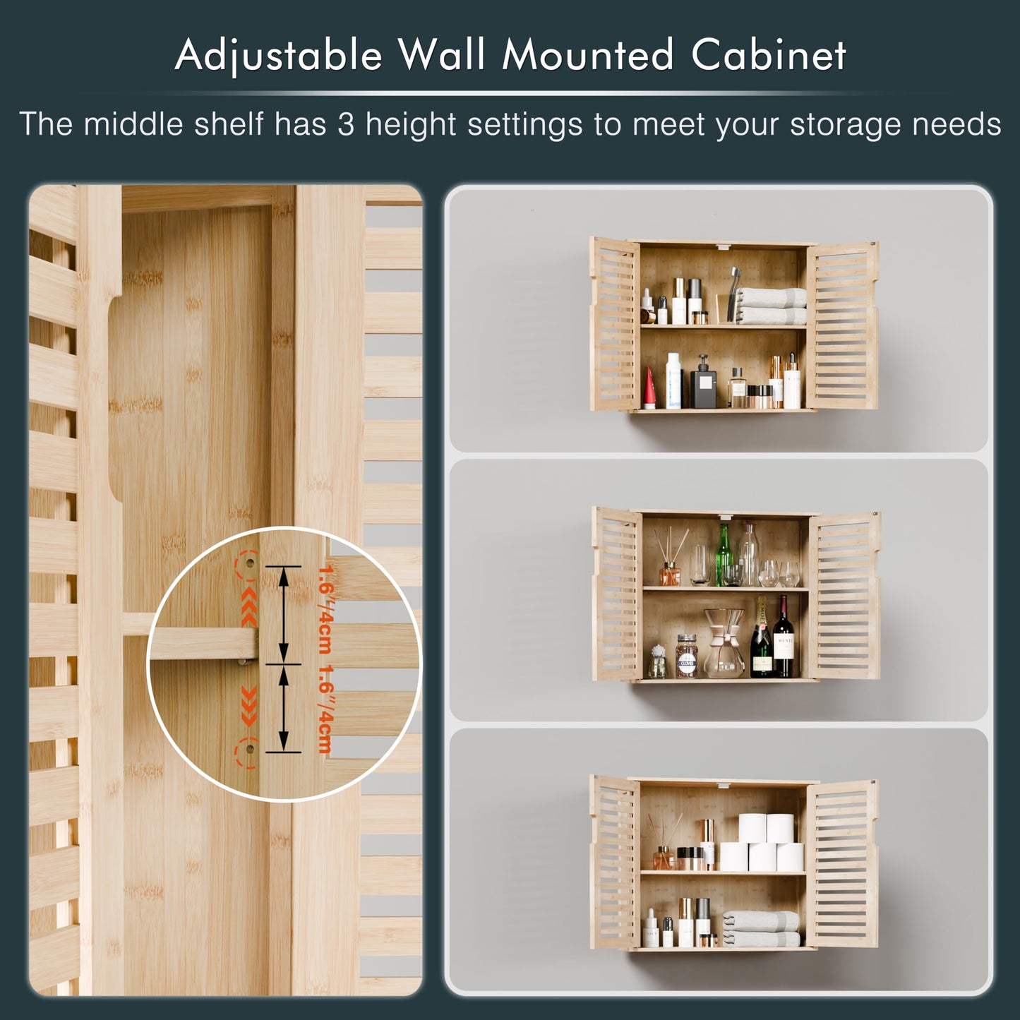 HITNET Bamboo Ladder Bookshelf and Bathroom Wall Cabinet, Over The Toilet Hanging Medicine Cabinet Floor Standing Leaning Shelf 4 Tier, Natural