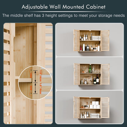 HITNET Bamboo Ladder Bookshelf and Bathroom Wall Cabinet, Over The Toilet Hanging Medicine Cabinet Floor Standing Leaning Shelf 4 Tier, Natural