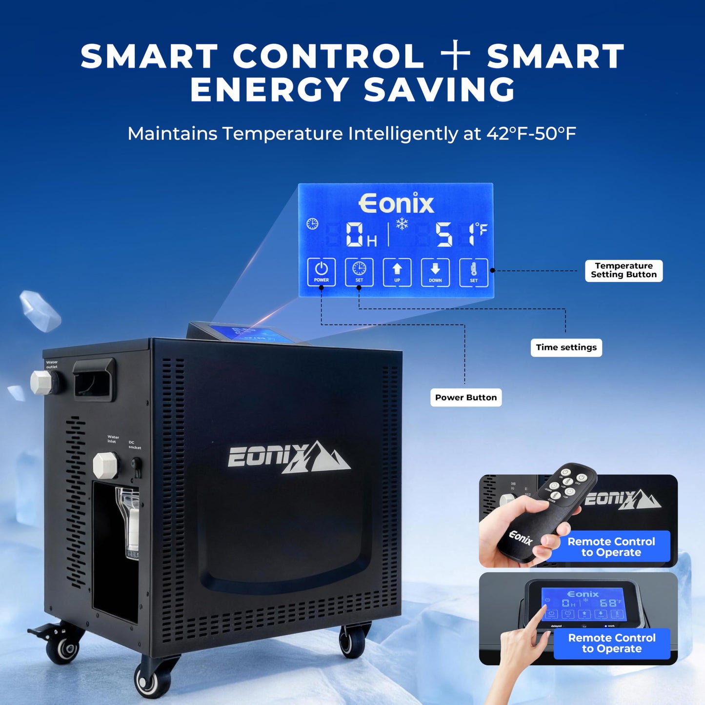 EONIX Upgraded 1/2 HP Cold Plunge Chiller,Ice Bath Water Chiller for Cold Plunge Tubs,Built-in Filter & Water Pump, Insulated Hoses,Quiet Operation,Ice Bath Chiller for Cold Therapy Recovery AC 110V