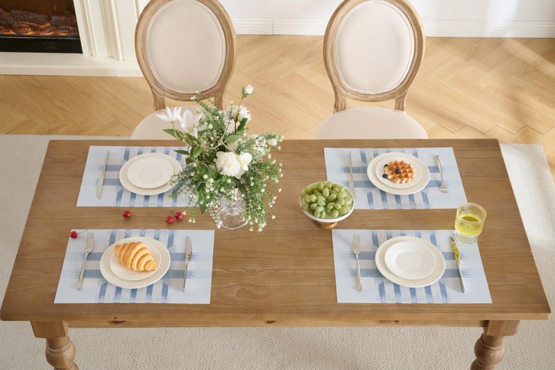 Leetaltree Geometric Print Blue Placemats Set of 8 - Heat Resistant Non-Slip Place mats for Dining Table, Washable Durable PVC Vinyl Woven Table Mats (Geometric Blue, 8)