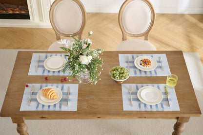 Leetaltree Geometric Print Blue Placemats Set of 8 - Heat Resistant Non-Slip Place mats for Dining Table, Washable Durable PVC Vinyl Woven Table Mats (Geometric Blue, 8)