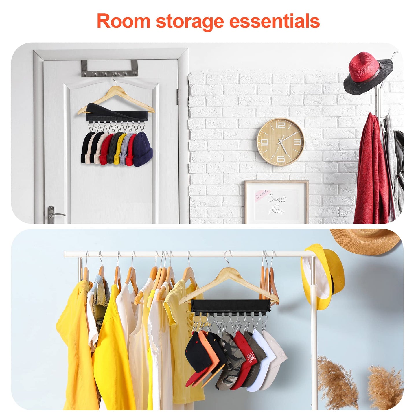 Hat Rack for Baseball Caps Hat Organizer Holder for Hanger & Room Closet Display, 2Pack 10 Hat Storage Clips for Hang Ball Caps Winter Beanie & Accessories, for Men, Women Gift (2PC Black)