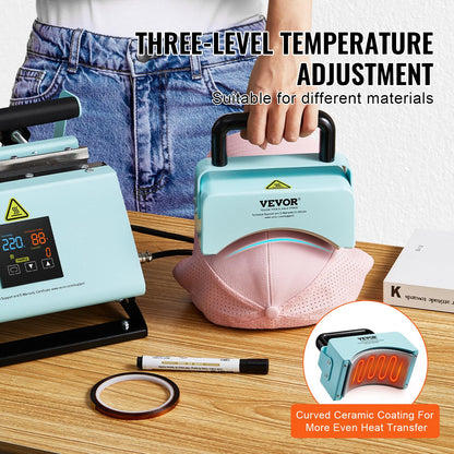 VEVOR 2 in 1 Tumbler and Hat Heat Press Machine, Mini Press for Caps, 11-30oz Sublimation Mugs, Temperature and Time Control, Green