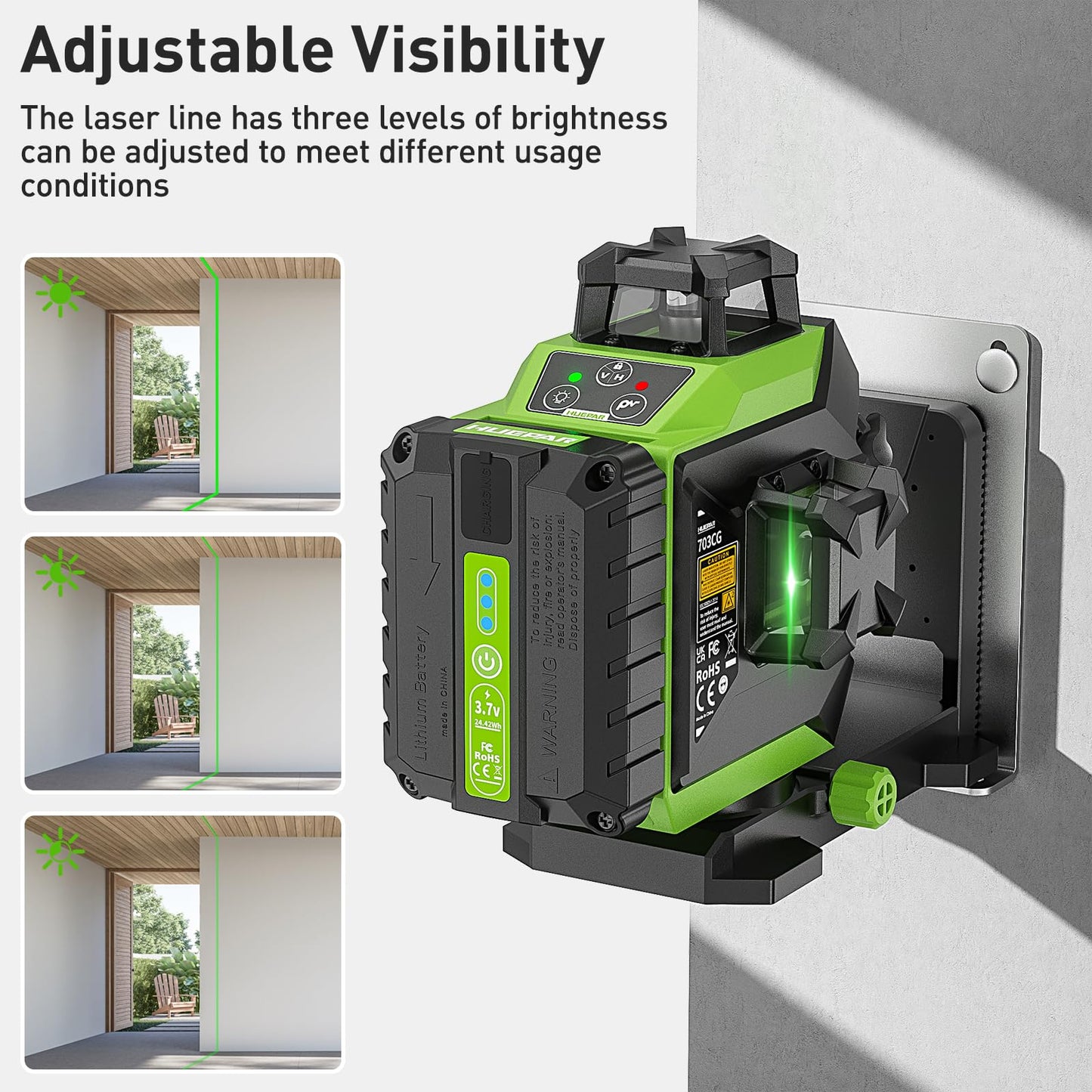 Huepar 360 Laser Level Self-Leveling Cross Line Laser Level 3D Green Beam 197Ft. Laser Tool 67.72" Lightweight Extendable Tripod, Li-ion Battery, Magnetic Base, Hard Carry Case-703CG&T16A