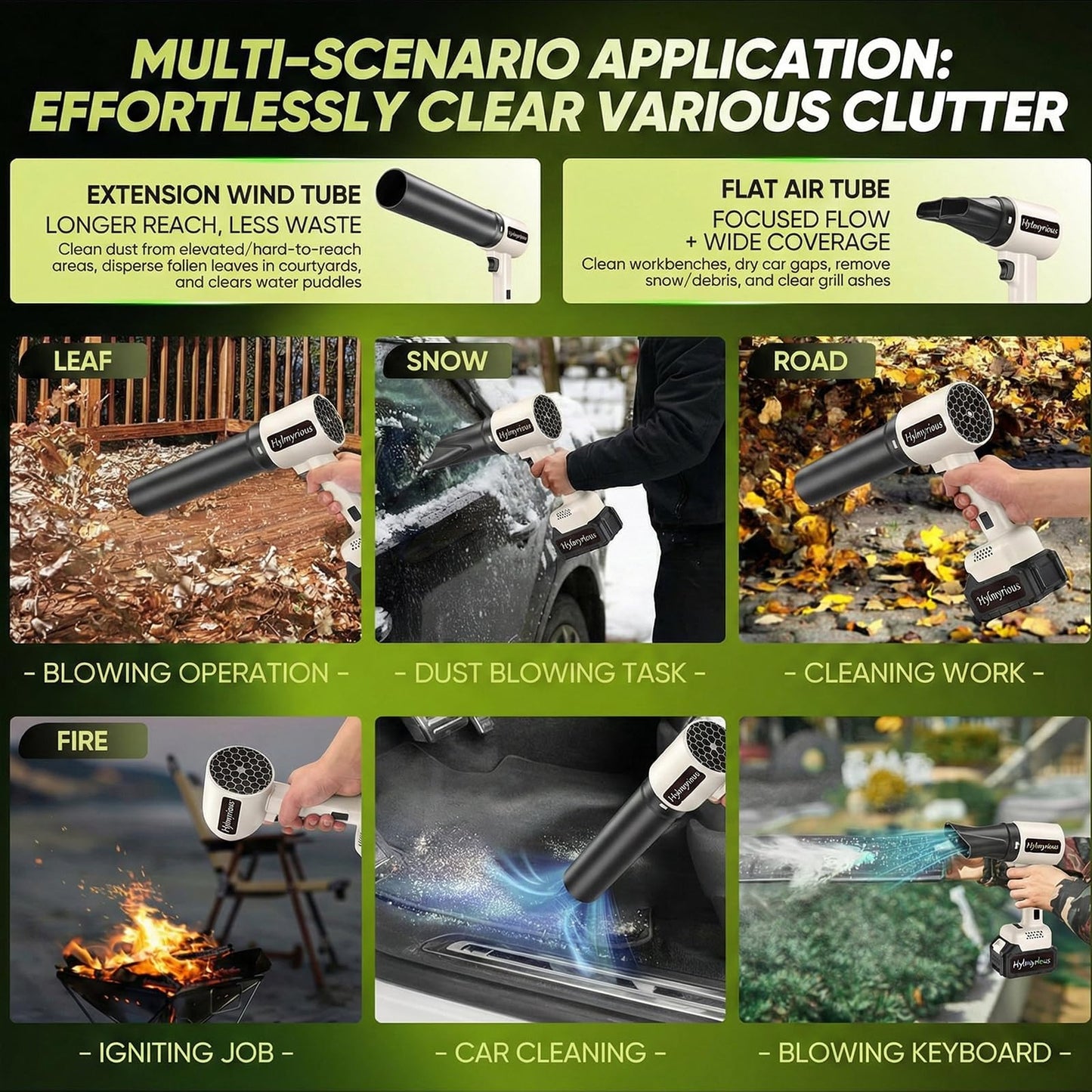 Hylmyrious Leaf Blower Cordless with Battery and Charger 100,000 RPM Jet Dry Blower Handheld Turbo Fan 2x21V Batteries for Car Drying Patio