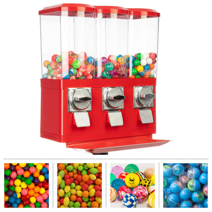 Gumball Machine - Triple Candy Machine Dispenser for Gumballs, Capsules, and Candy - Vending Machines for Business by Great Northern Popcorn (Red)