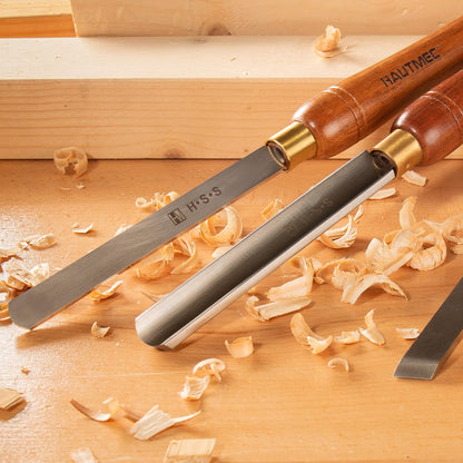 HAUTMEC Expert Wood Lathe Chisel Set 8 PCS, M2 HSS Wood Turning Tools with Teak Handles & Portable Storage Bag, Roughing Gouge, Skew, Parting, Scraper, for Beginners & Professionals - HTWCH25028