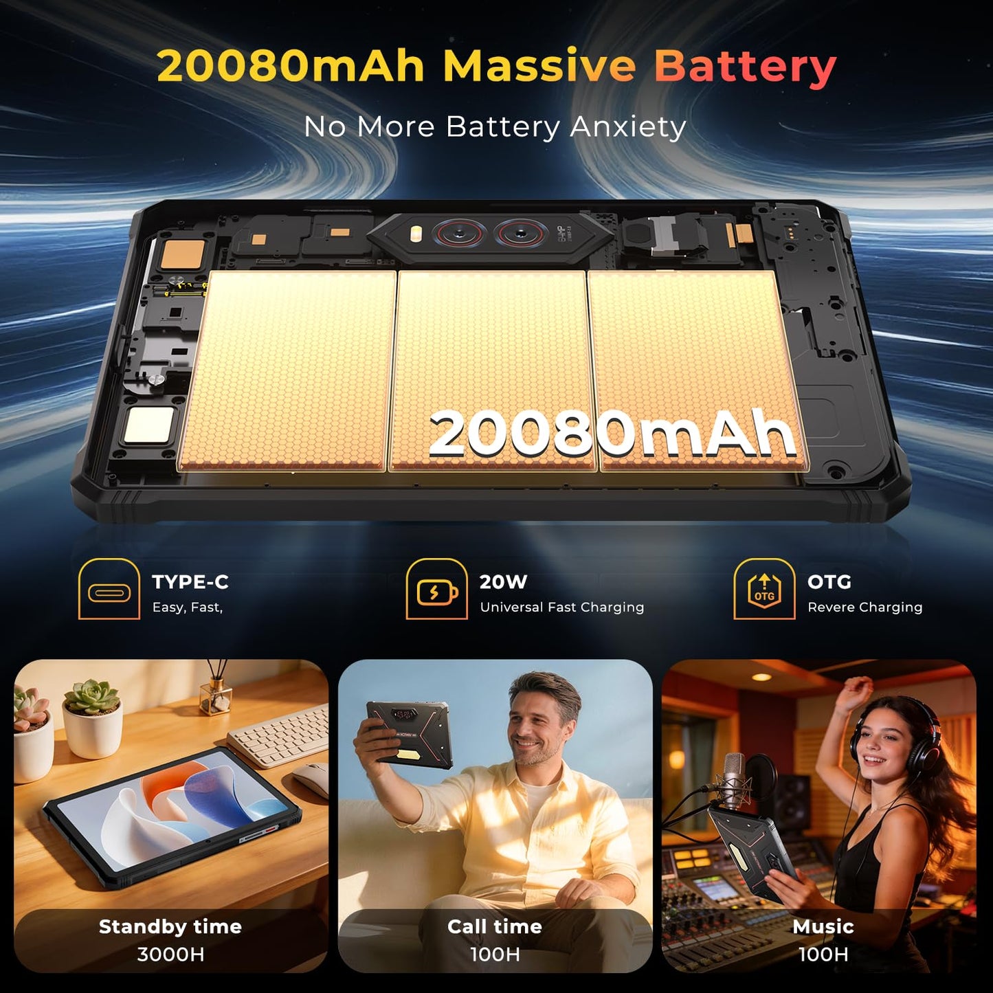HOTWAV R9 Plus Rugged Tablet 11 inch Android 14 Tablets, 20080mAh Waterproof Tablet, 2K 24GB+512GB/2TB TF Work Tablets, 64MP+16MP Octa-Core IP68&IP69K/4G Dual SIM/5G WiFi/Face ID/GPS/OTG