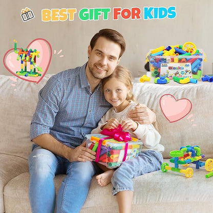 Ggiibro STEM Building Toy for Toddlers 106Pieces Tube Pipe ToyEducational Preschool Game for 3+ YearsLearning Building Blocks Play with Storage Box Gift KitMontessori Toys for Boys &amp Girls