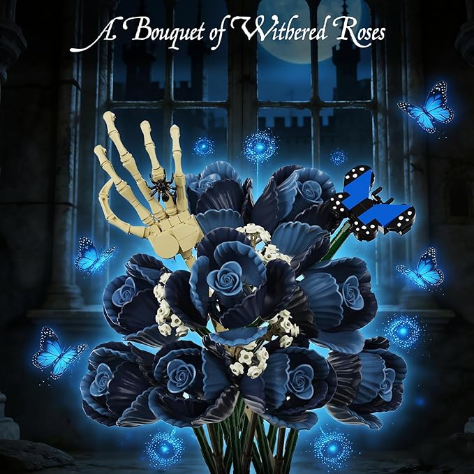 Corpse Emily Bouquet Roses Building Set Gothic Floral Flower Model Set for Dark Romancet Compatible with Lego Withered Flower Building ToysValentine's Day Gifts for Women Adults Fans (429 PCS)