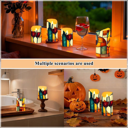 YMXFXP Wine Stain Glass Red 5.9”x3” Flameless LED Candles with Remote - Set of 2, Battery-Operated Flickering Pillar Candles with Timer for Home Decor - Batteries Not Included