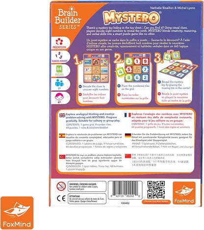 FoxMind Games Mystero – Multi-Level BrainTeaser Puzzles for Kids Ages 4+ STEM Game Develops Math Logic &amp Reasoning Skills 64 Progressive Challenges (Brain Builder Series)