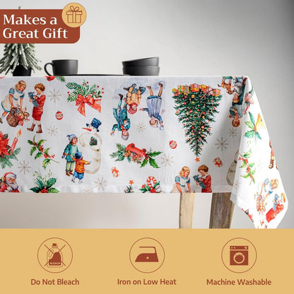 Maison d' Hermine Table Cloth Rectangle Table 100% Cotton 60 x 90 Inches Fall Tablecloth Reusable Everyday Use for Thanksgiving Christmas Decorations Dining Farmhouse Party (Chromo)