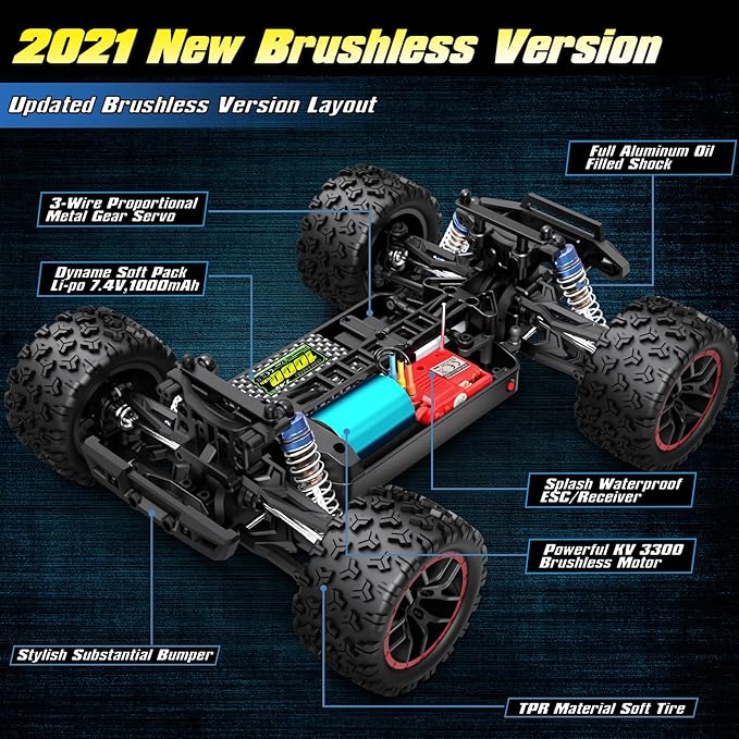 HAIBOXING 1/18 Scale Brushless Fast RC Cars 18859A 4WD Off-Road Remote Control Trucks 48 KM/H Speed for Adults and Kids Boys All Terrain Truck Toys Gifts with Extra Shell and Battery 40+ min Play