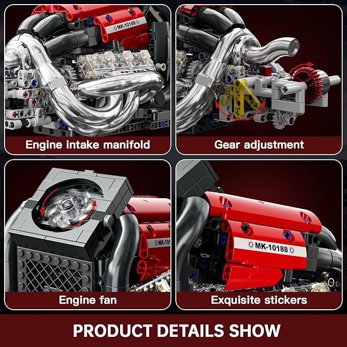 Mould King Formula One Engine Building Blocks Motor Model Building Toys Car Combustion Engine Sets 10188 Creative STEM Kit for Adults 14+ (980PCS)