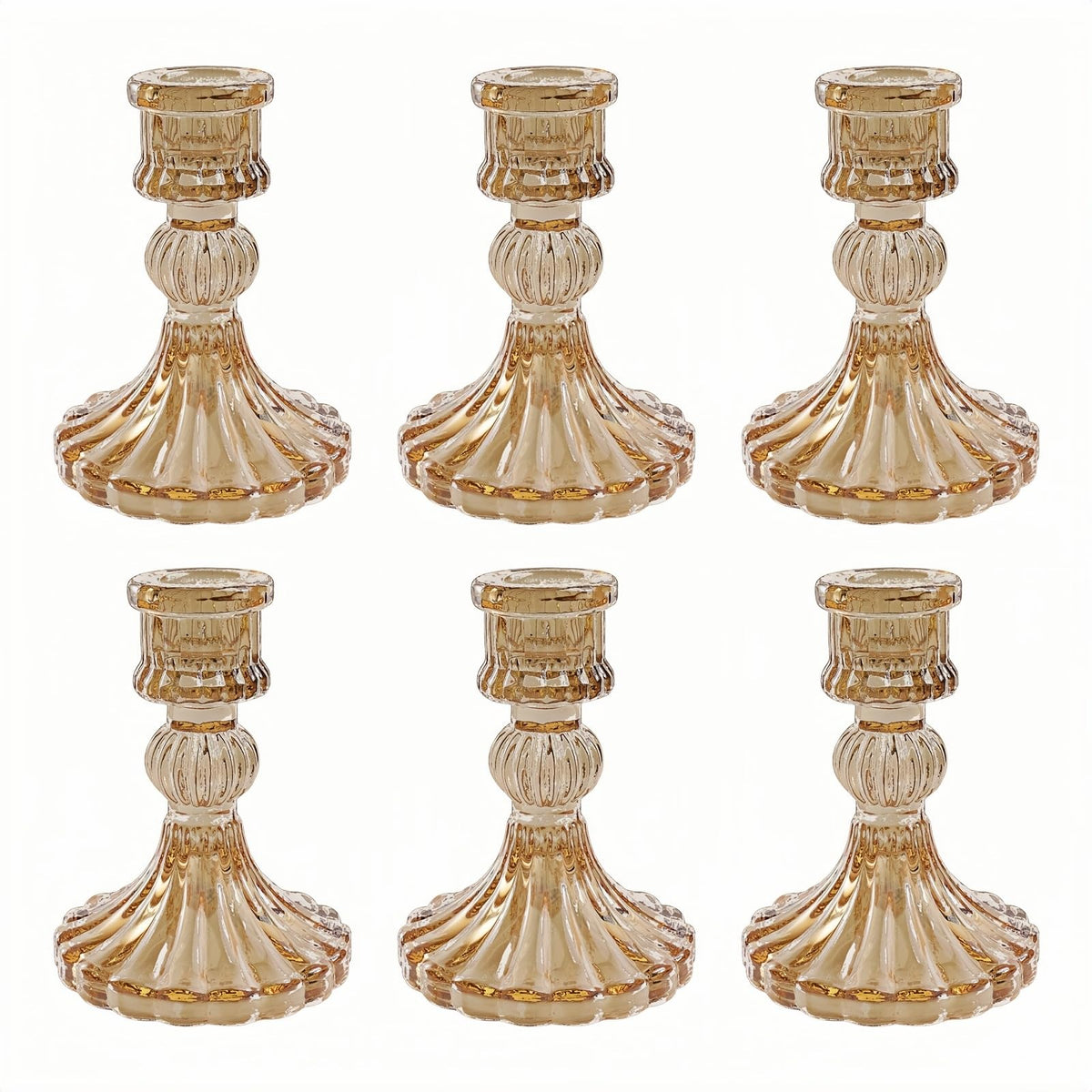 ECHFSM Glass Candlestick Holder,Striped Taper Candle Holders,Set of 6 Candle Stand for Table Centerpieces, Home Decor,Weddings,Festival and Parties (Amber Stripe Pattern)