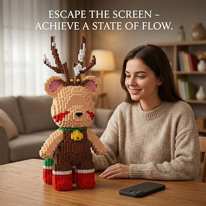 16.53 Reindeer Teddy Blocks Bear Building Bricks Set Challenge for Adults Ages 14+ Collectible Home Decor for Bedroom Office or Book Shelf Keep Busy Relaxing Activity Gift Birthday