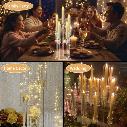 8 Sets 5 Arms Acrylic Candelabra Centerpieces for Tables,Clear Candle Holder for Wedding,Ceremony Dinner Party, 27" Tall Candlestick Holders with Lampshade,Fit LED Candle