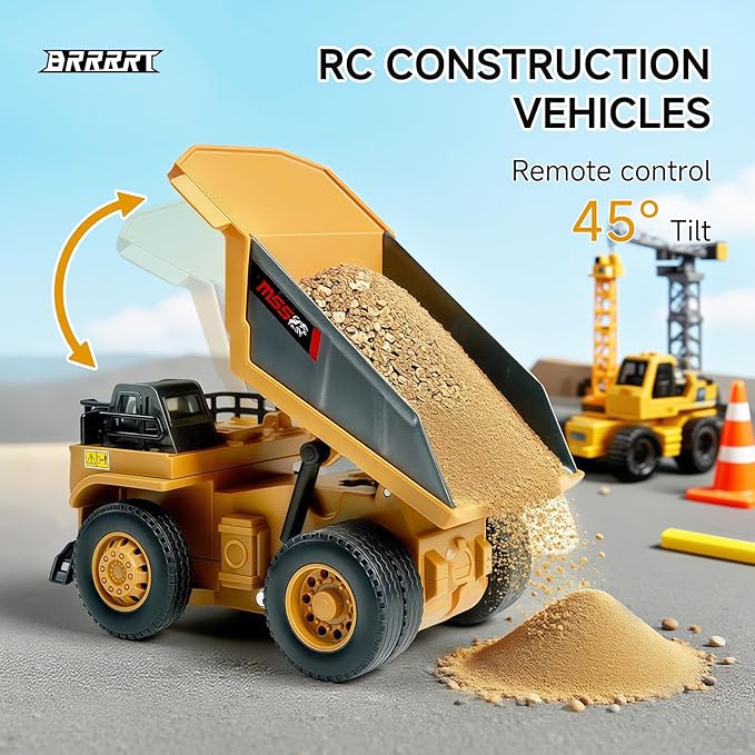 BRRRRT 1/64 RC Dump TruckMini Dump Truck Toy8-Channel Remote Control Toy with Metal Bed &amp Light RC Construction VehiclesType-C Built-in BatteryBirthday Gifts for Boys and Girls Age 3+