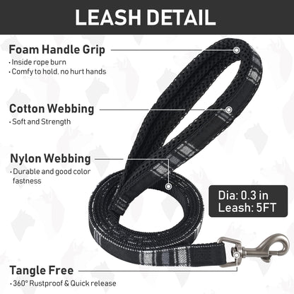 GAMUDA Dog Harness Collar and Leash Set, Horse Care Sheets, No Chock No Pull Adjustable Vest Harnesses Plaid Reflective for Medium Dog, Cat, Small Horse, Small Bull and Pig (Black, M)