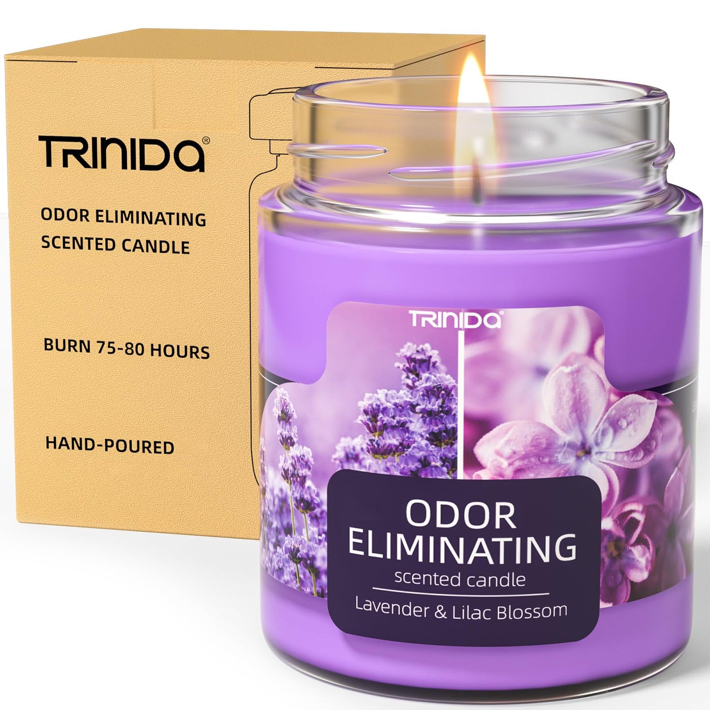 Lavender & Lilac Blossom Odor Eliminating Candles for Home Scented, Eliminates 99% of Pet, Smoke, Food and Other Smells Quickly, Highly Fragranced Candle, Premium Soy Candles Set for Women