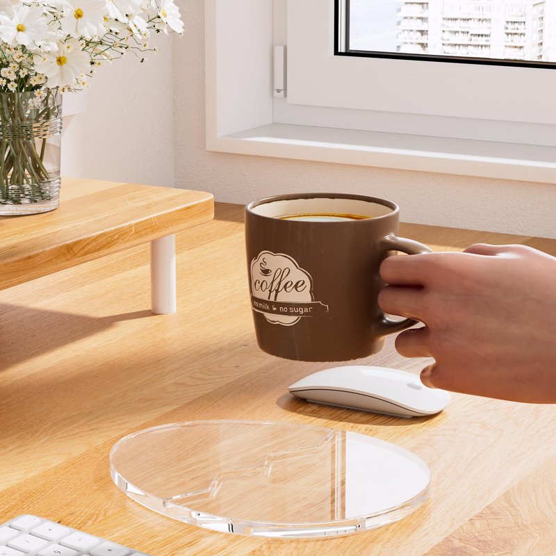 Acrylic Coaster Decorative Plates,Office Desk Accessories, Clear Dinosaur Egg Shape Coffee Cup Decor, Perfect for Tabletop Protection and Display.
