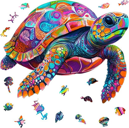 Mys Aurora Colorful Turtle Puzzles for Adults 200 Pieces 5MM Thick Wooden Jigsaw Puzzles Unique Shape Puzzle Ocean Wood Puzzles for Adults and Kids Birthday Gifts Family Game 11.4 * 11.4 inches