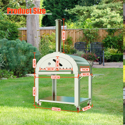 Pizza Oven, Outdoor Pizza Oven 44 Inches, Wood Fire Pizza Oven with Wheels, Stainless Steel Pizza Maker for Outdoor Kitchen, Backyard, Patio, Garden & Restaurant