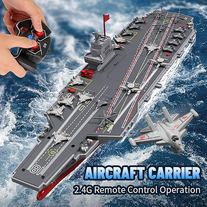 GoolRC RC Boats RC Warship Military Battleship 20KPH High Speed Remote Control Boat for Pools and Lakes 2.4GHz DIY Naval Forces Aircraft Carrier Model Kit with 2 Rechargeable Batteries