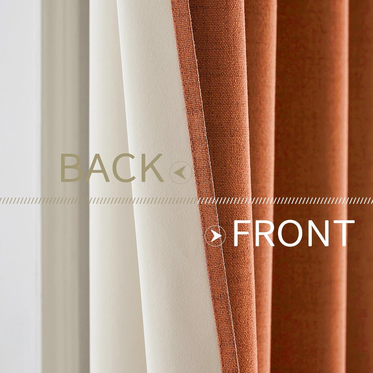 MIULEE Linen Curtains - 100% Blackout Thermal Insulated Orange Drapes | Room Darkening 52 x 90 Inch (2 Panels)