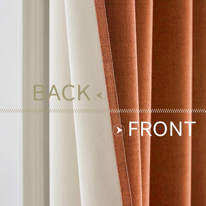 MIULEE Linen Curtains - 100% Blackout Thermal Insulated Orange Drapes | Room Darkening 52 x 90 Inch (2 Panels)
