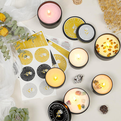 CONNOO 48 Pack Candle Tins - 24pcs 8oz + 24pcs 4oz Matte Black Jars with Lids for Making Candles, Bulk Empty Containers with Sticky Warning Labels for Candle Making, Storage, and Gift