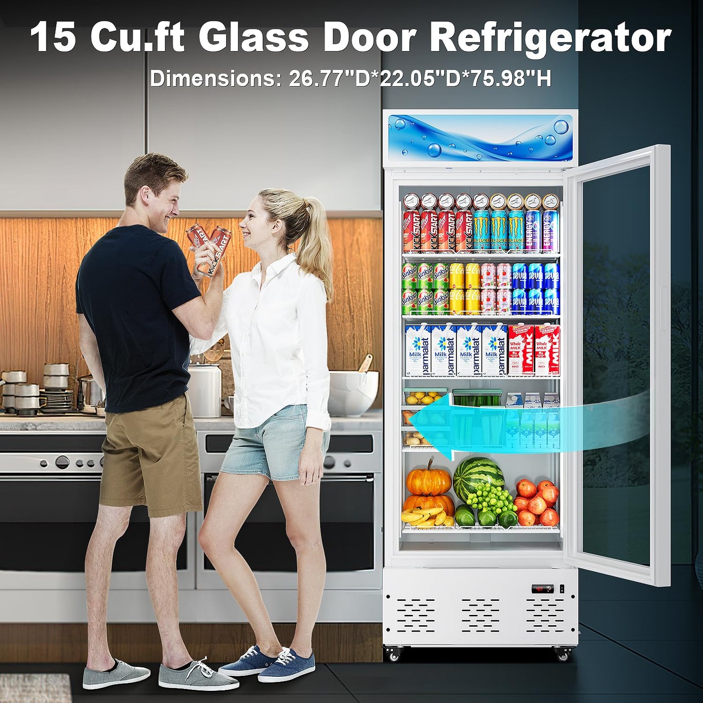 ECEVT 26.8'' W Commercial Beverage Refrigerator, 15 Cu.ft Upright Display Merchandiser Cooler Fridge with LED Light, Adjustable Shelves & Lockable Door for Restaurant Grocery Stores Home, White