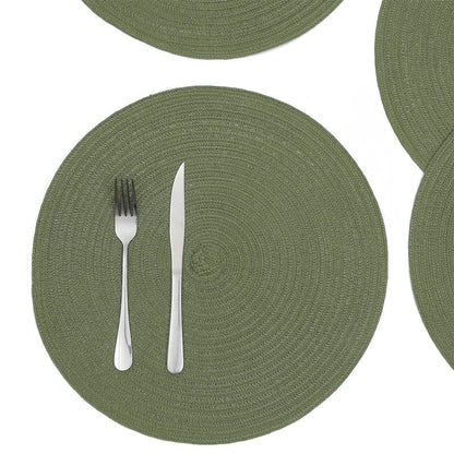 SHACOS Round Placemats Set of 8 Washable 15 inch Round Table Mats Cotton Polyester Woven Braided Place Mats for Dining Table Wedding Party Decor (Olive Green, 8)