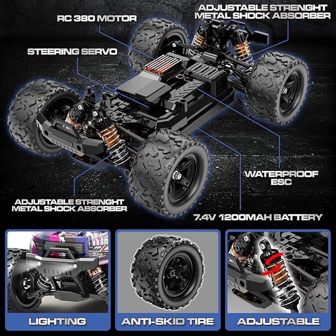 Pink Remote Control Car for Girls Fast rc Cars for Girls 1:18 Scale Monster Truck with 40+ KM/H Speed 4WD Off-Road RC Truck Dual Rechargeable Batteries toys for 8 9 10 11 12 year old girl gifts