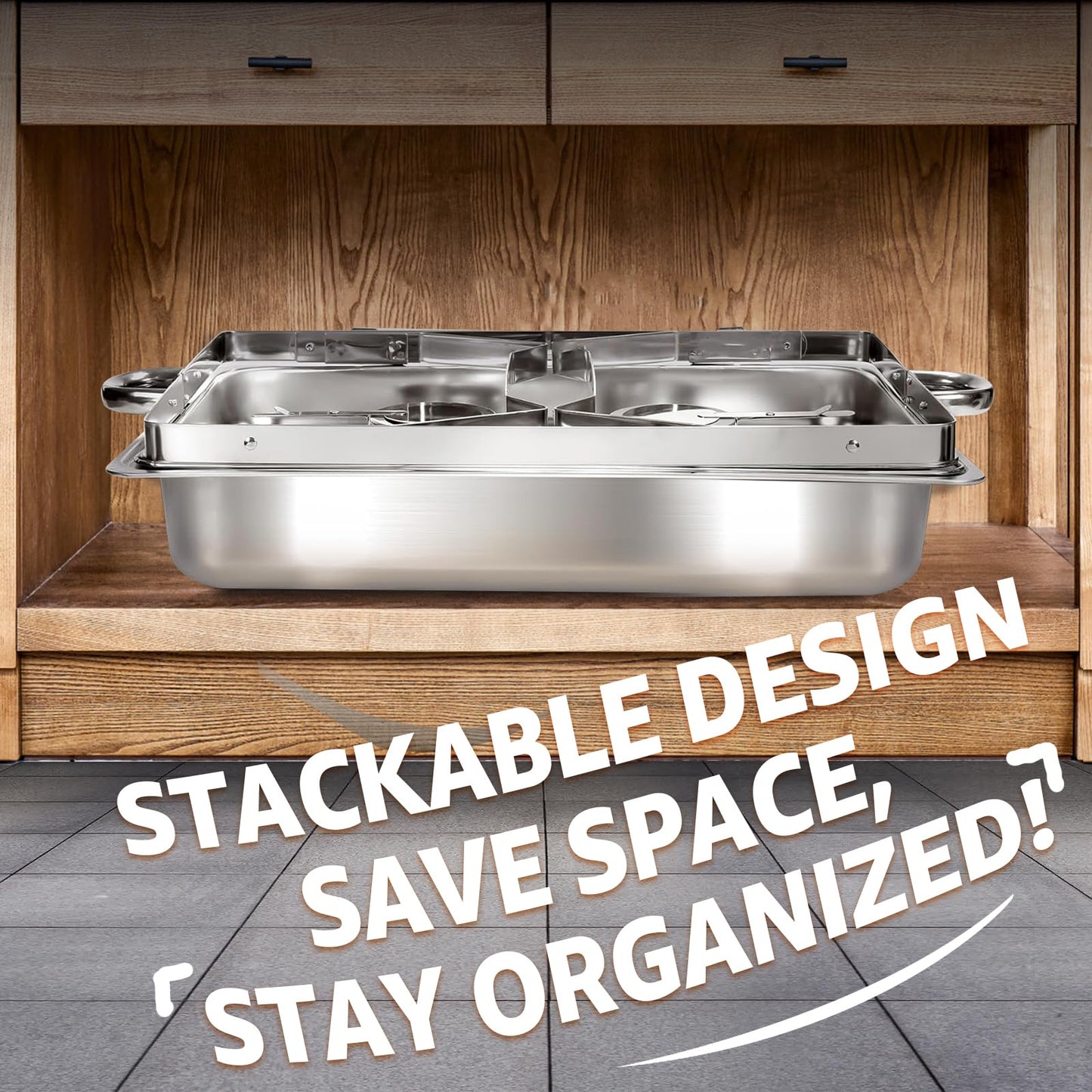 Jacgood 4 Pack 8QT Stainless Steel Chafing Dishes for Buffet, Foldable Frame Food Warmers with Full Size Pan Ideal for Catering, Weddings, Christmas Parties, Event Serving Supplies