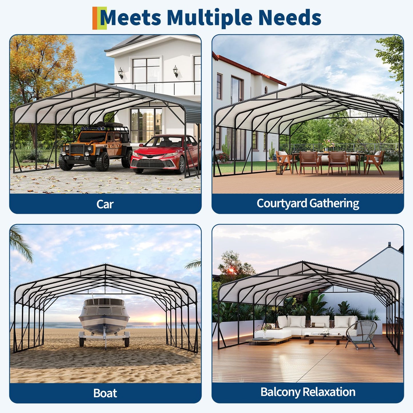 Metal Carport, Carport with Reinforced Base and Galvanized Steel Roof, Heavy Duty Garage Car Shelter Shade, Outdoor Car Port Canopy 20X25 ft