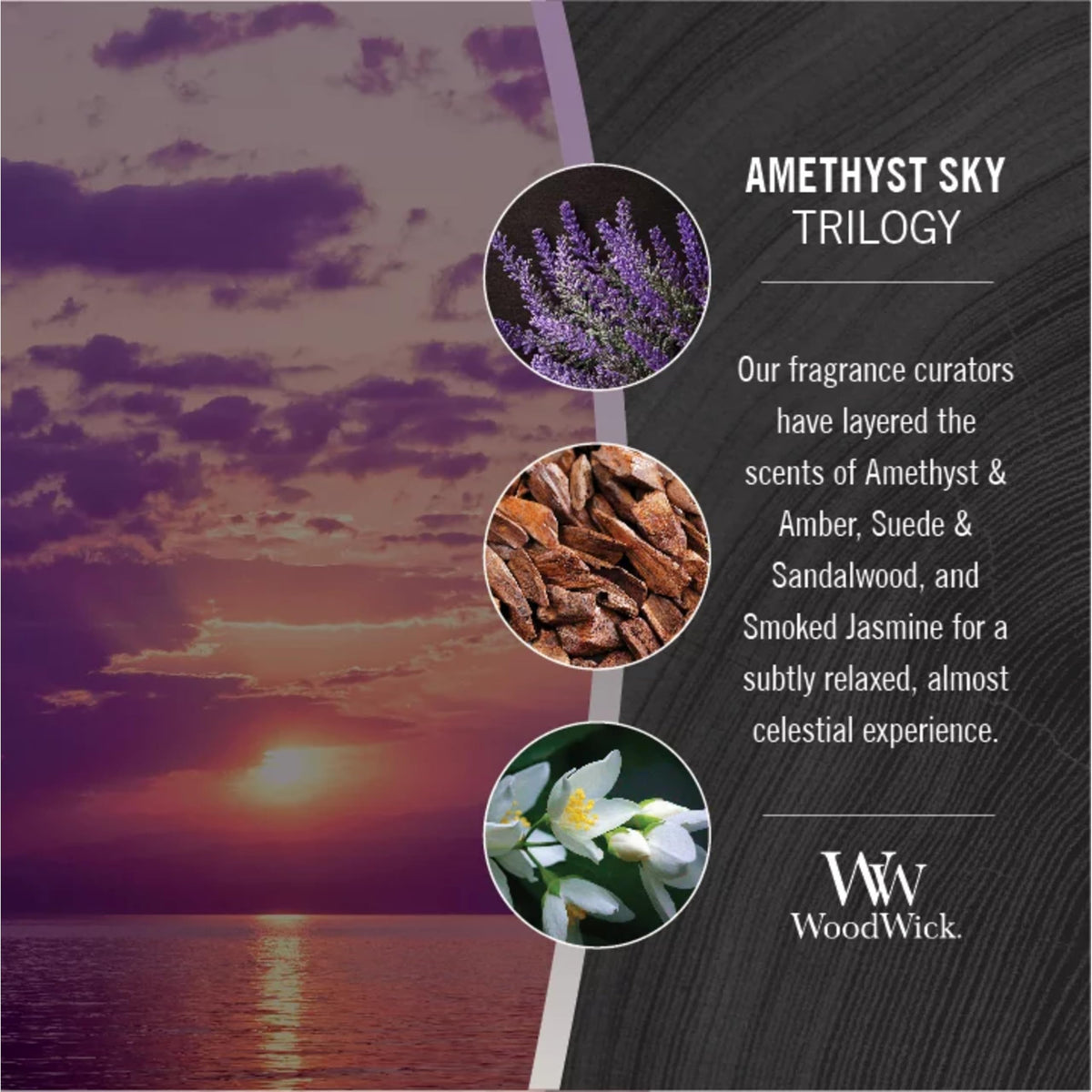 WoodWick Amethyst & Amber Gifts for Women and Men, 16 oz Ellipse Trilogy Candle with Crackling Wick