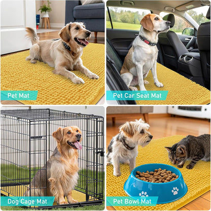 OLANLY Dog Door Mat - Absorbent Non-Slip Chenille for Muddy Paws | 35x24 Yellow Indoor Entryway Carpet