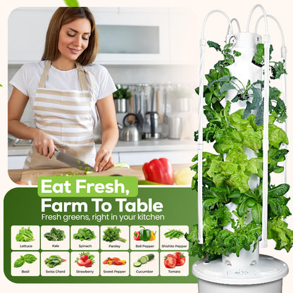 ALTO GARDEN GX Hydroponic Tower | Vertical Planter Tower | Hydroponics Growing System Kit | Food Grade with 24 Net Pots (with LED Grow Lights)