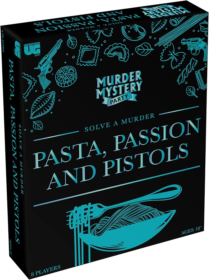 Murder Mystery Party Pasta Passion &amp Pistols – Murder Mystery Dinner Party Game for Adults – Interactive Crime Solving Role Play Game Night Kit with Invitations &amp Clues – Ages 18+