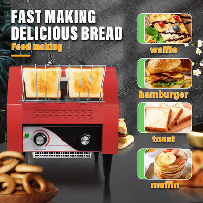 NJTFHU Commercial Conveyor Toaster 300 Slices/Hour Red Conveyor Toaster 3 Modes/7 Speeds Stainless Steel Tabletop Toaster for Toast, Bagels and Other Baked Breads